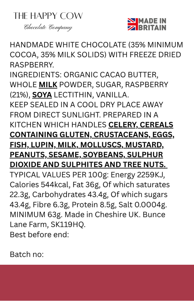 Handmade White Chocolate & Vanilla with Freeze Dried Raspberries