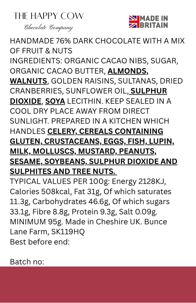 Handmade 76% Dark Chocolate with Assorted Fruit & Nuts