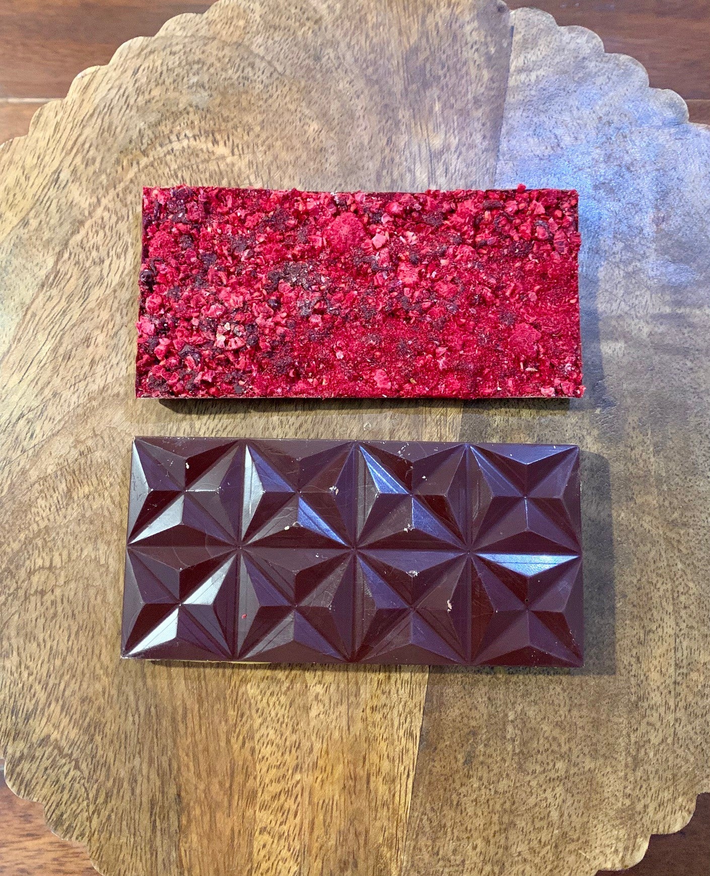 Handmade 76% Dark Chocolate with Freeze Dried Raspberries