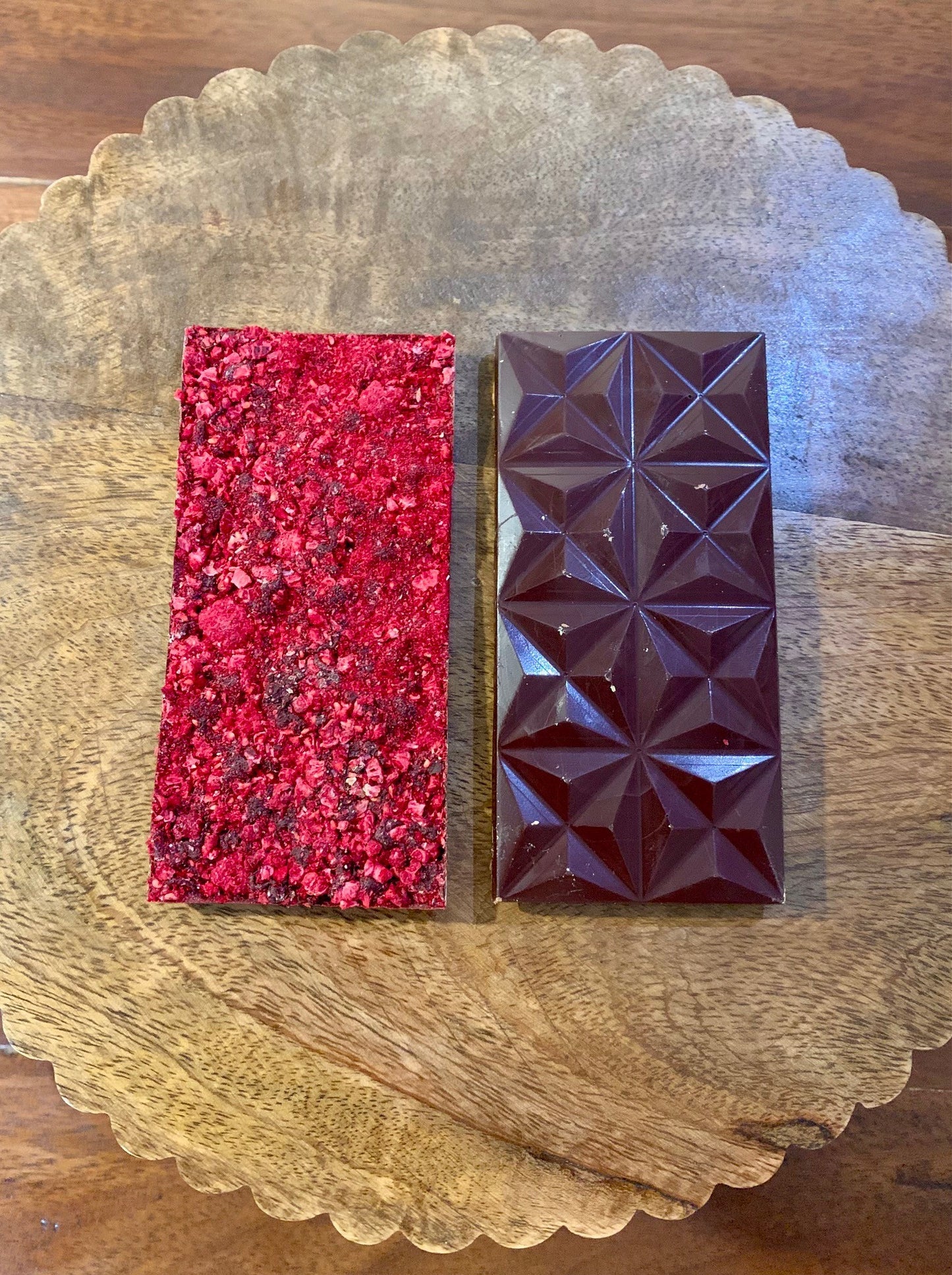 Handmade 76% Dark Chocolate with Freeze Dried Raspberries