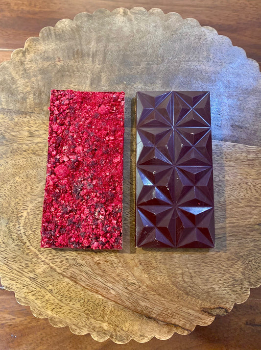 Handmade 76% Dark Chocolate with Freeze Dried Raspberries